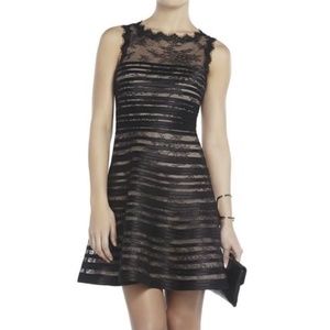 BCBGMAXAZRIA Black Jacqueline Stripe and Lace A-line Cocktail Dress
